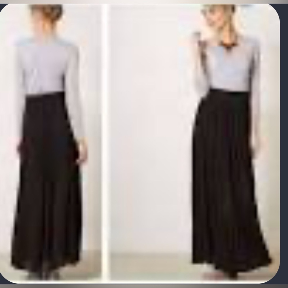 Bordeaux Anthropology Fairbanks Grey Long Sleeve Top w Black Pleated Maxi Skirt - Picture 9 of 9